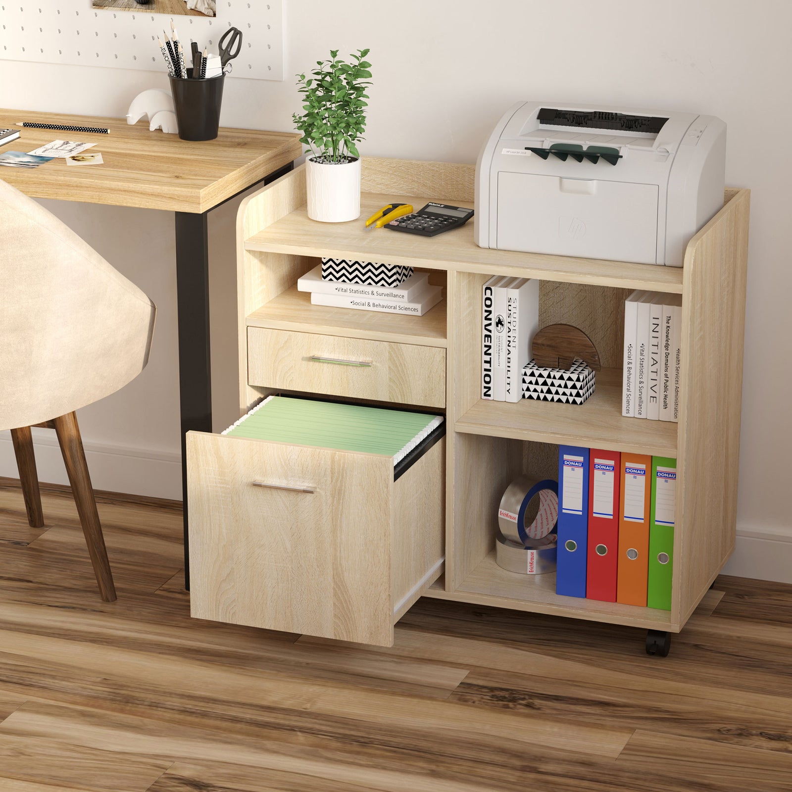 Filing Cabinet Mobile Printer Stand Adjustable Storage Shelf