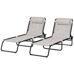 2 Pcs Beach Chaise Lounge 4 Adjustable Positions | Set of 2 | Cream