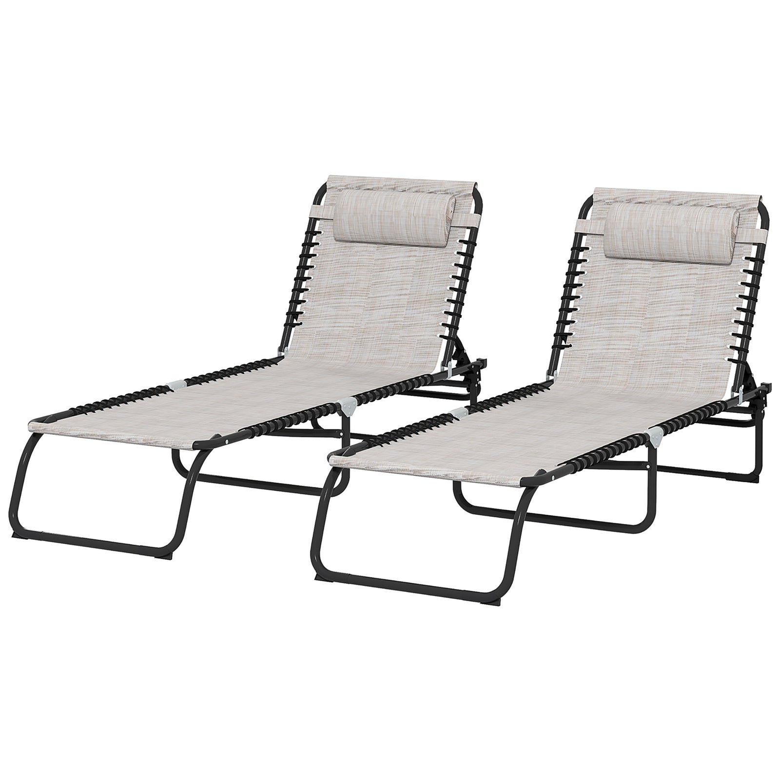 2 Pcs Beach Chaise Lounge 4 Adjustable Positions | Set of 2 | Cream