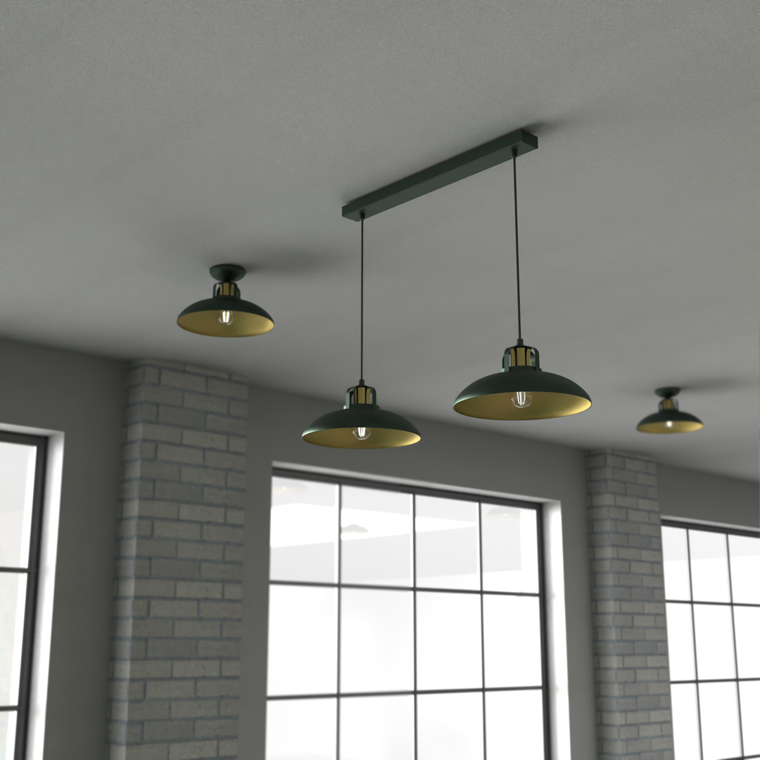 Felix Green Double Pendant Lamp 2xe27 The Hand Made High Quality Fittings 29cm Shades Rugged Industrial Look