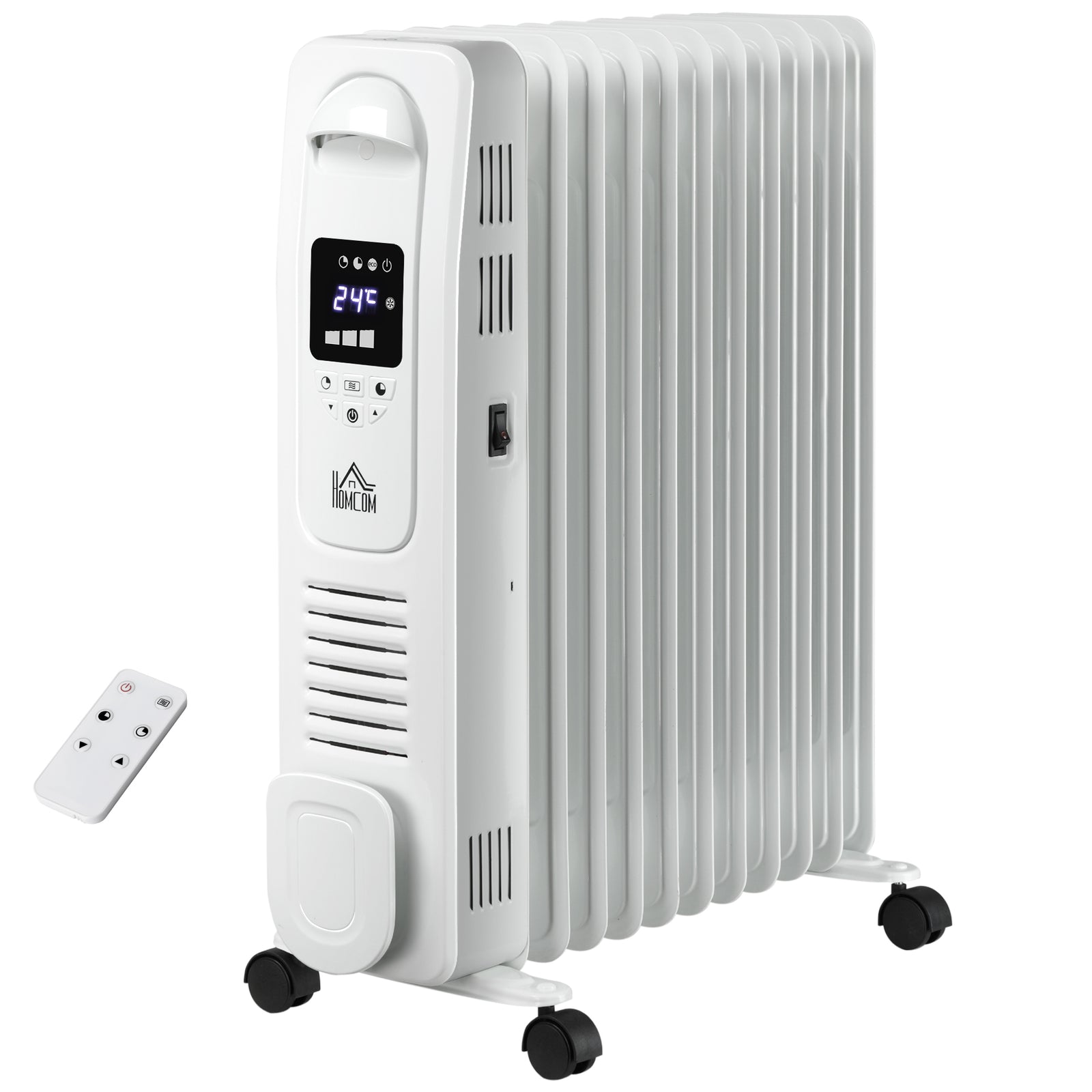 2500w Oil Filled Portable Radiator Heater With Remote | One Size | White