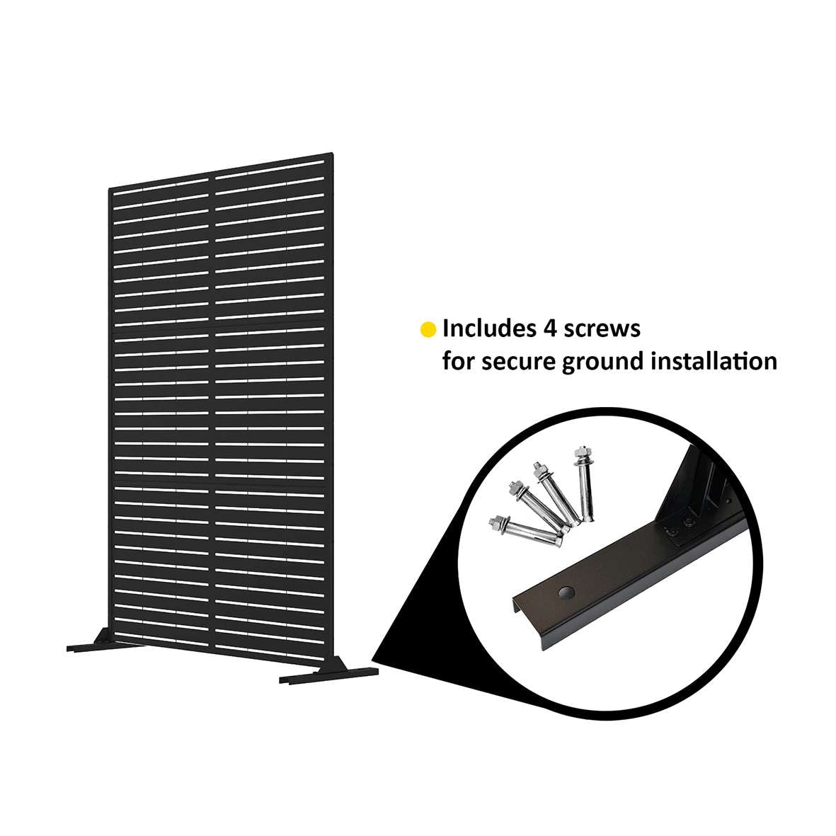 Metal Outdoor Privacy Screen 90cm X 180cm - Slats | 180cm x 90cm | Black