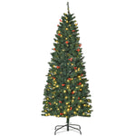 5/6/7ft Prelit Pencil Christmas Tree With Led And Berry | 6ft | Green