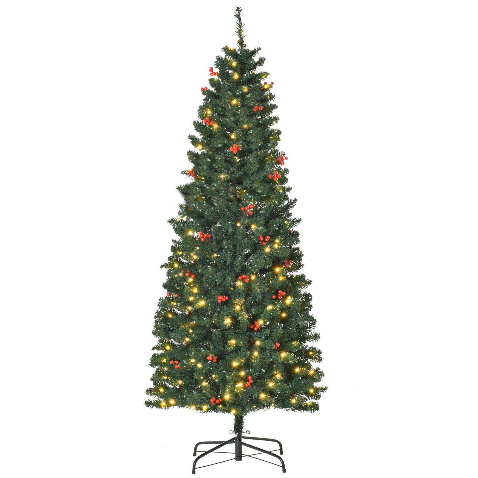 5/6/7ft Prelit Pencil Christmas Tree With Led And Berry | 6ft | Green