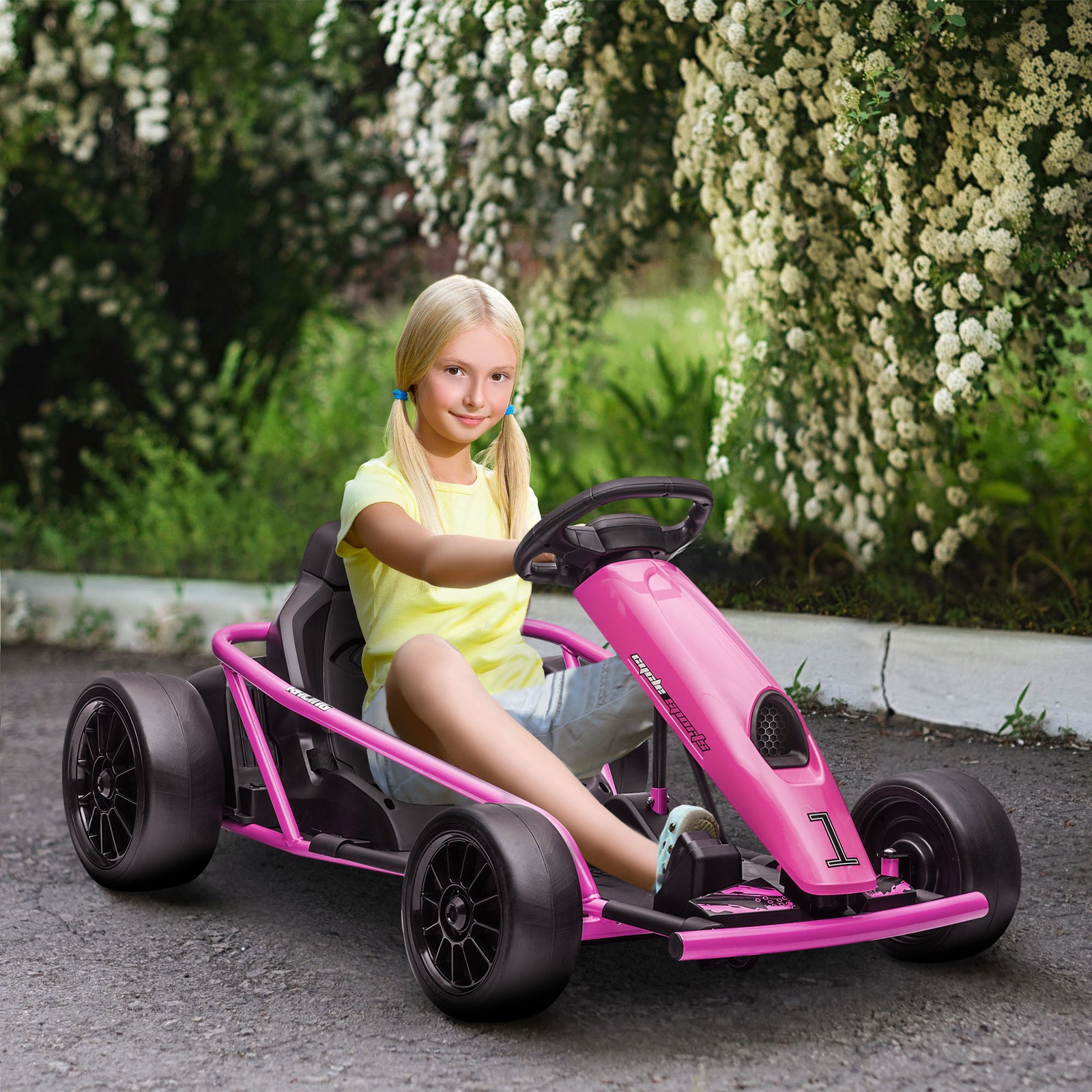 24v Electric Go Kart For Kids With Music, Horn Honking, Slow Start | Pink