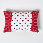 Cotton Cushion Cover With Hearts And Polka Dots Pattern | 30cm x 50cm | Red