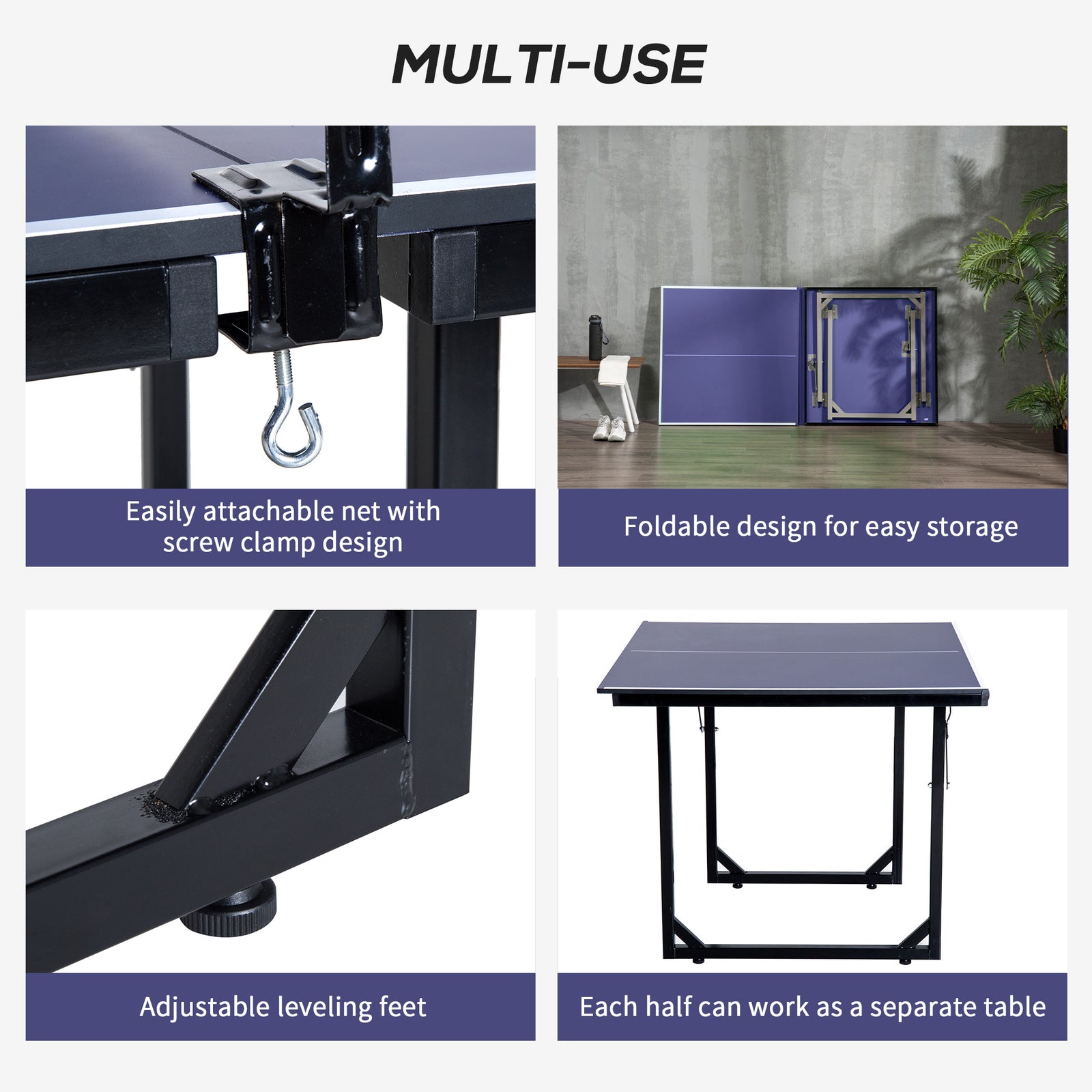 Foldable Mini Ping Pong Table With Net - 183cm | Blue
