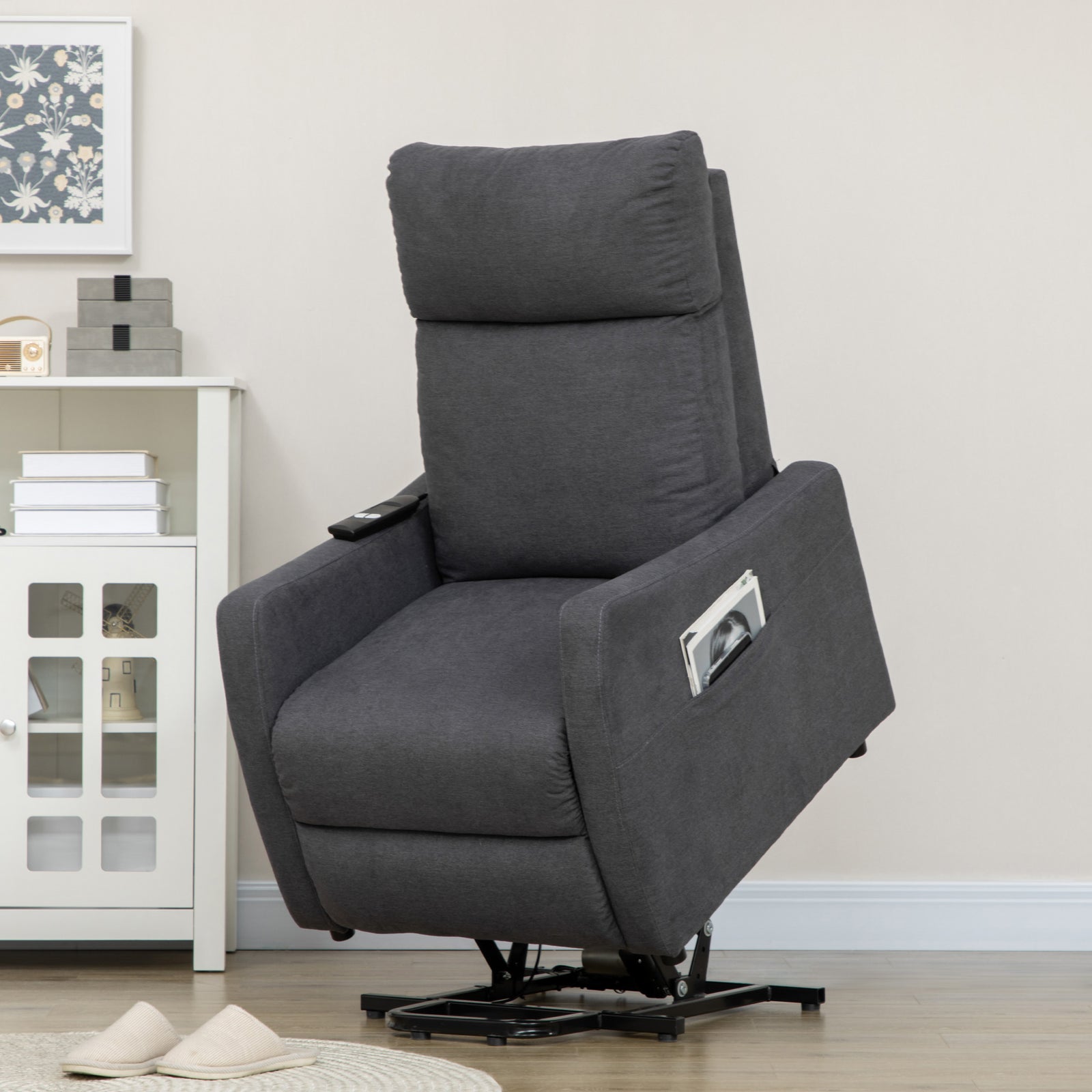 HOMCOM Power Lift Chair Fabric Electric W/ Side Pocket Grey