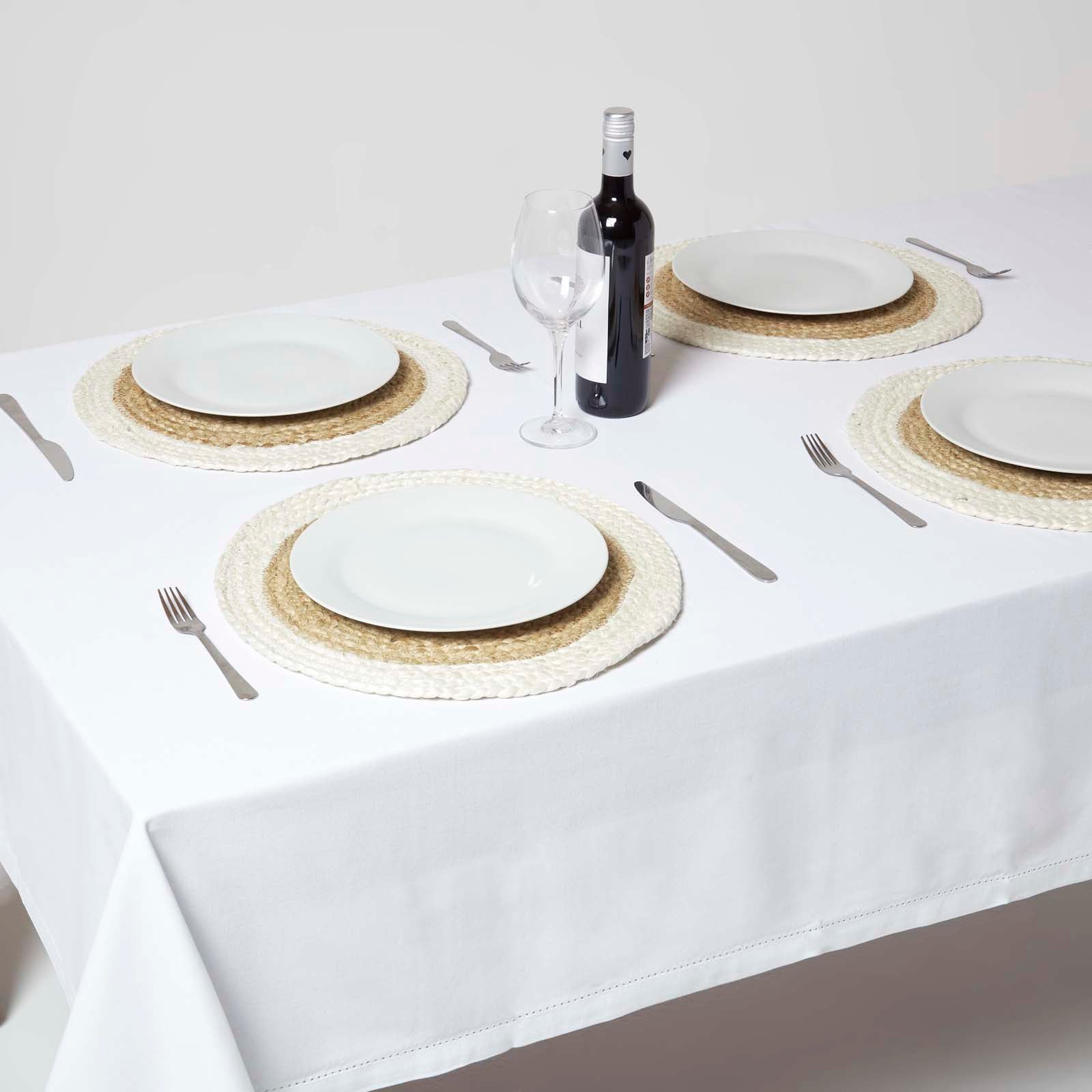HOMESCAPES Natural & Cream Braided Jute Handwoven Round Placemats Set Of 4