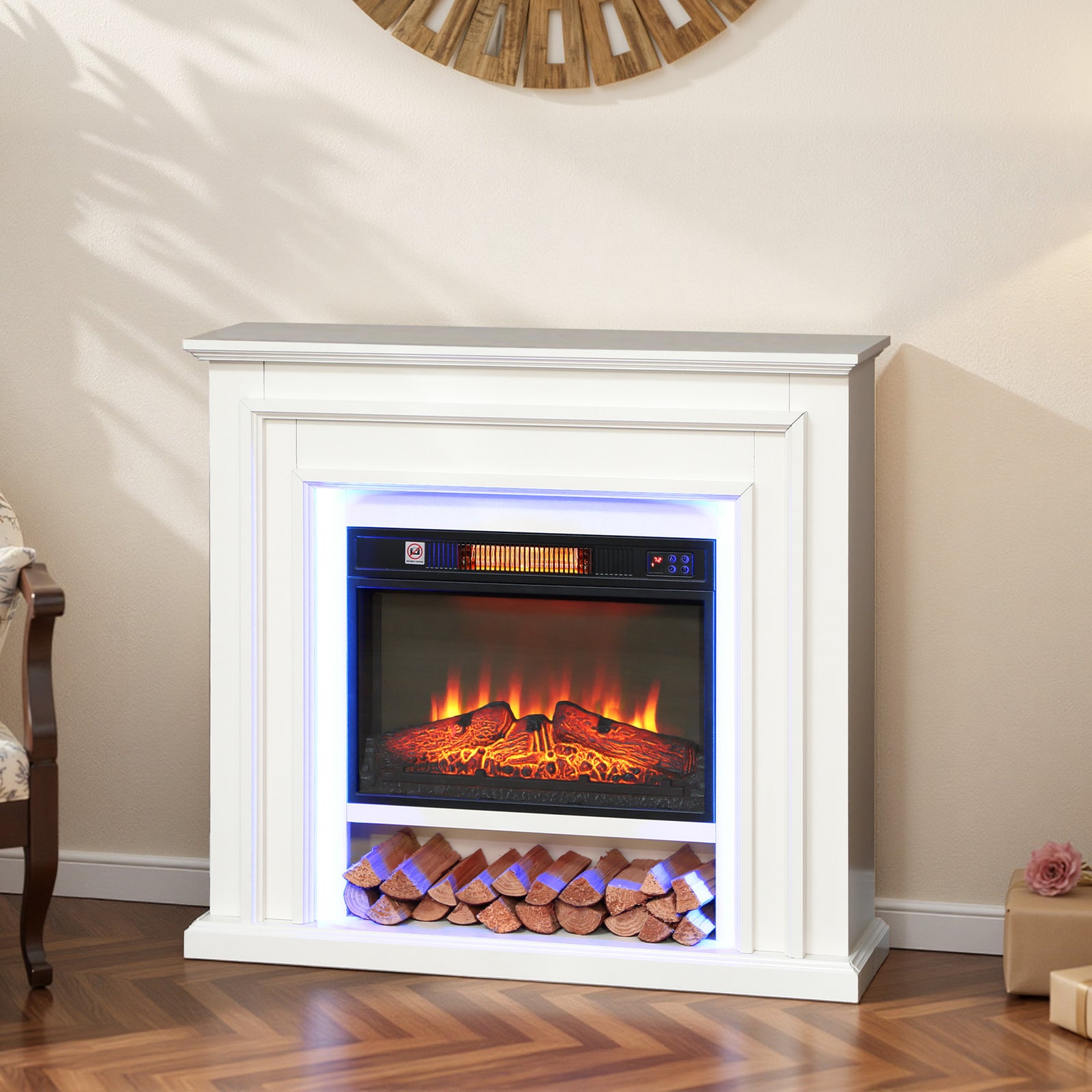 1800w Inset Electric Fireplace And Mantel Reach Up To 30 M², White