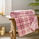 Snuggle Check Throw Blanket – 140x180cm – Super Soft Coral Fleece – Plaid Design | 140cm x 180cm | Pink