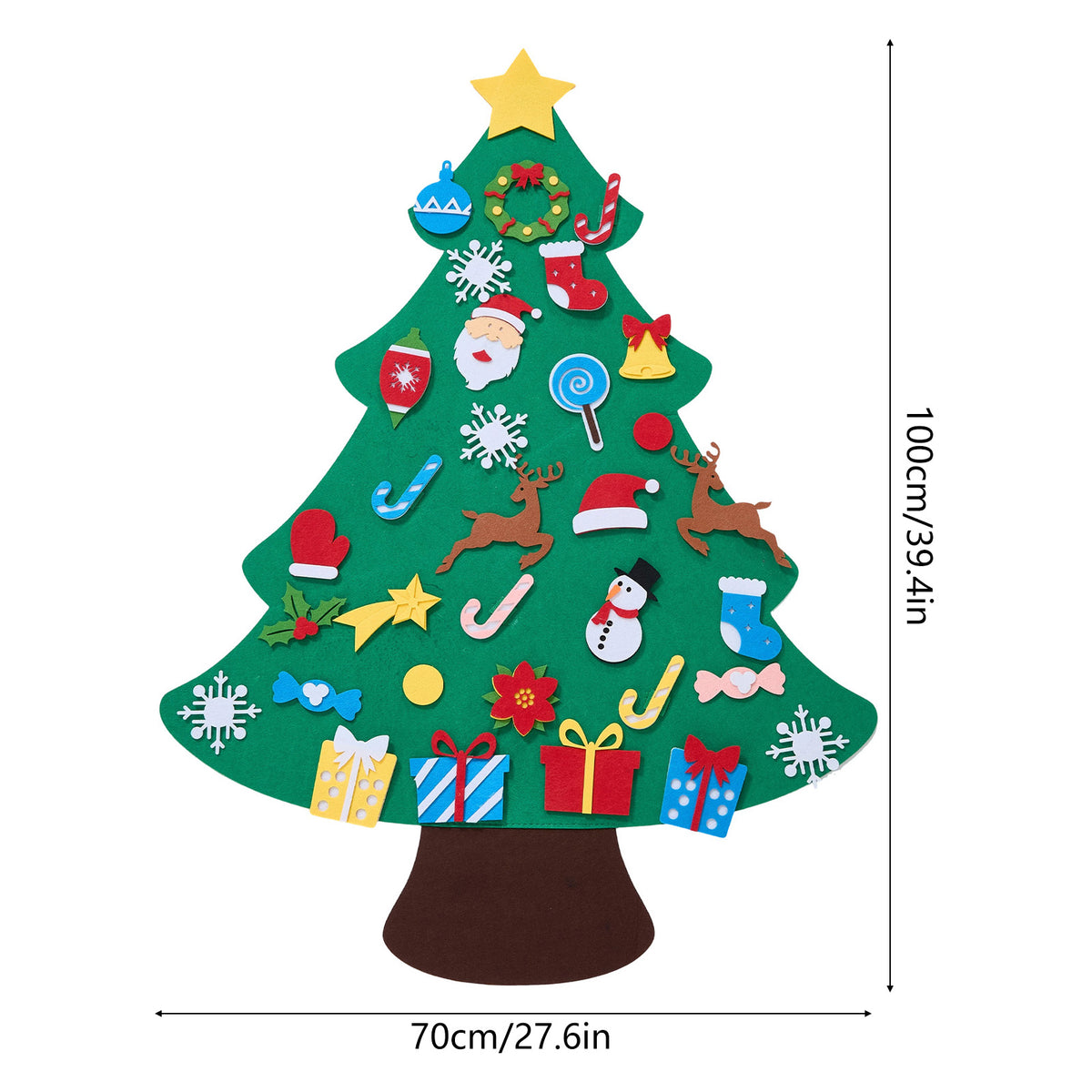 Breeins Wall-mounted Felt Christmas Tree With 33 Removable Ornaments & Led Lights