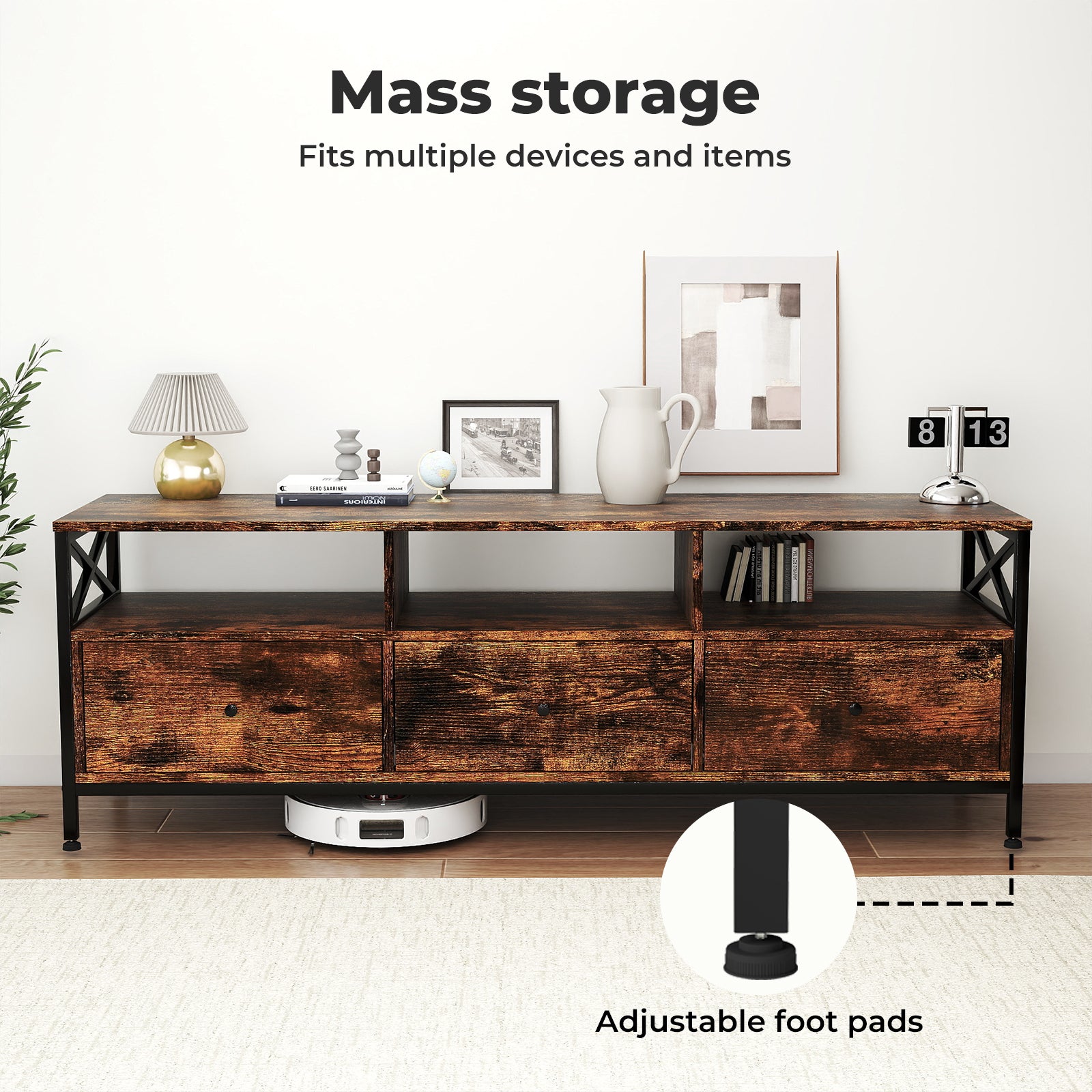 Tv Stand Cabinet Entertainment Unit With Drawers Shelves For 65 Inch Tv | Brown