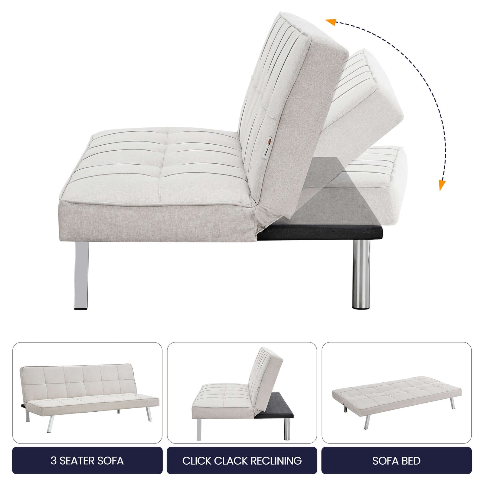 Click Clack Linen Blend Sofa Bed - 3 Seater | Cream