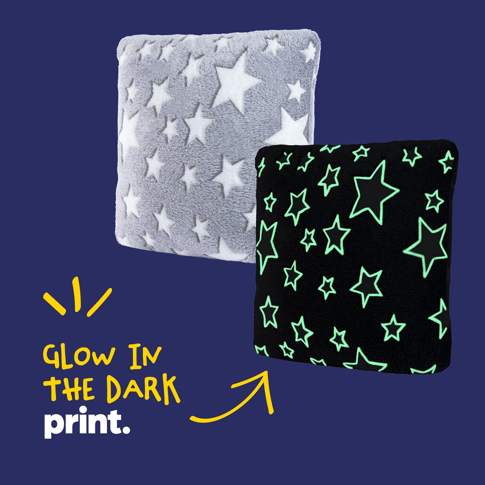 Grey Glow In The Dark Cushion With Star Pattern Soft Plush Bedroom