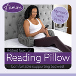 Deluxe Large Reading Pillow, Soft Ribbed Faux Fur, Shredded Memory Foam Cuddle Cuddle Cushion Backrest Arm Support | L | Grey