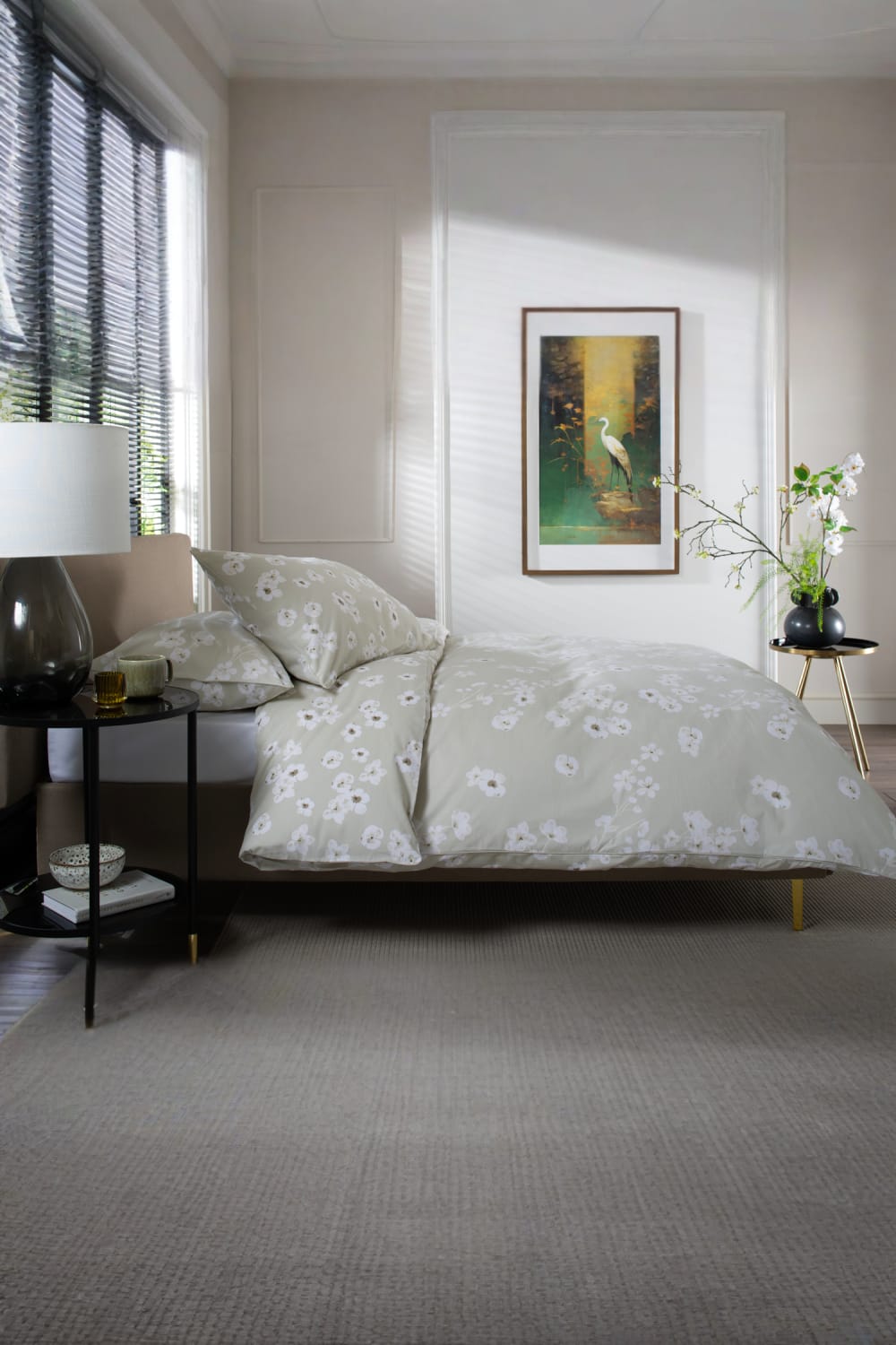 Petite Fleure 100% Cotton Duvet Cover Set – Floral Blossom Print Bedding With Piped Edges | Single | Natural