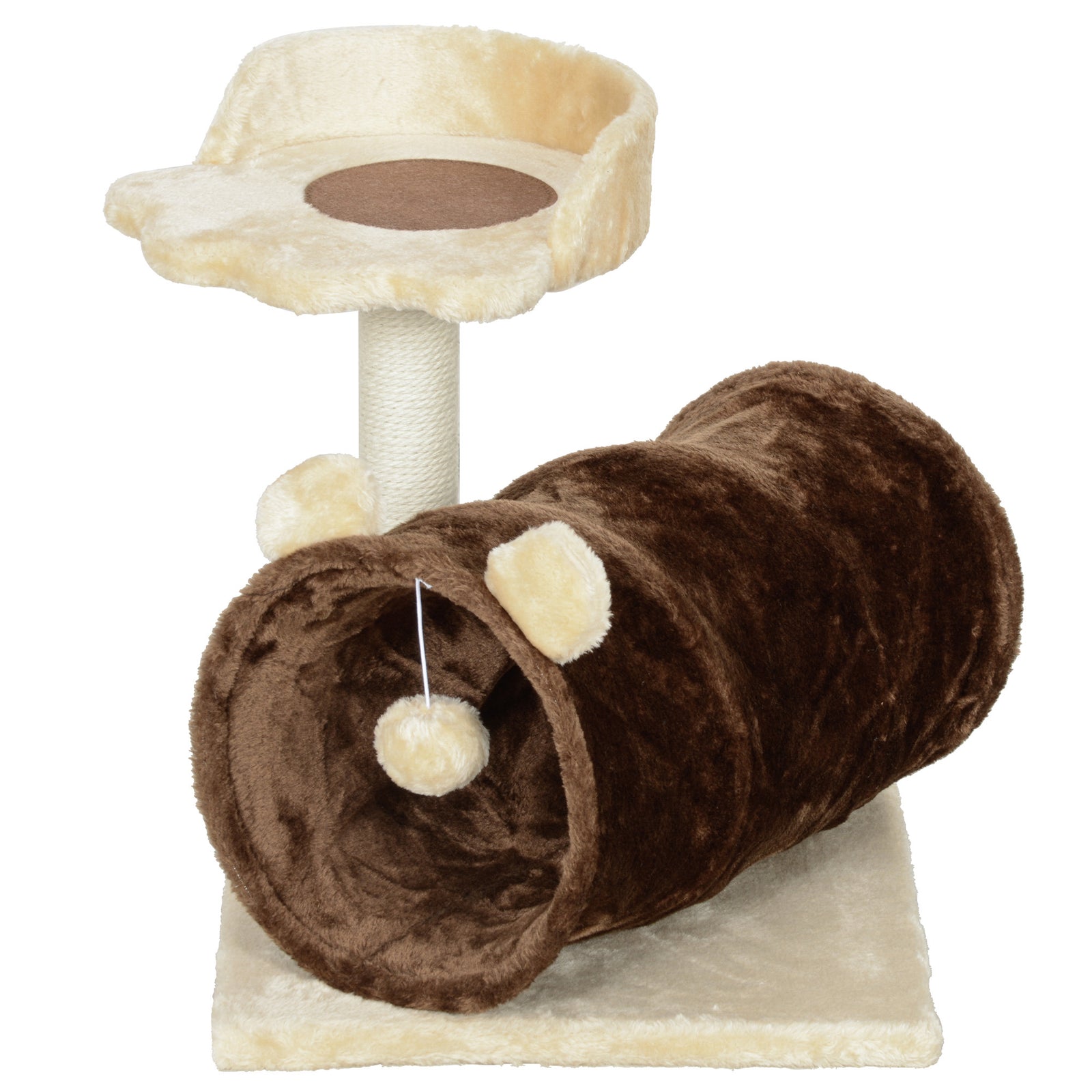 Cat Tree W/ Scratching Post, Bed, Cat Tunnel, Toy Ball | Brown