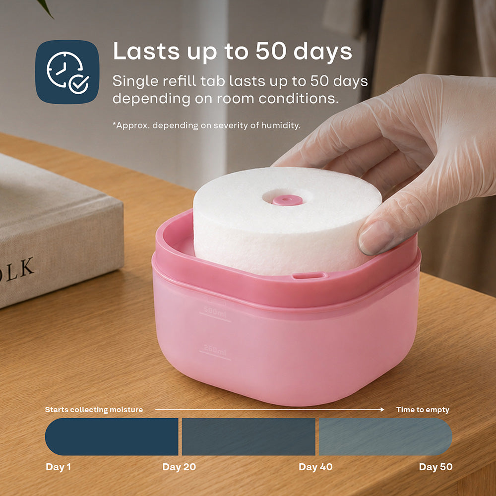 Airsip 500ml Refillable Dehumidifier With Calcium Chloride Refill | Pink