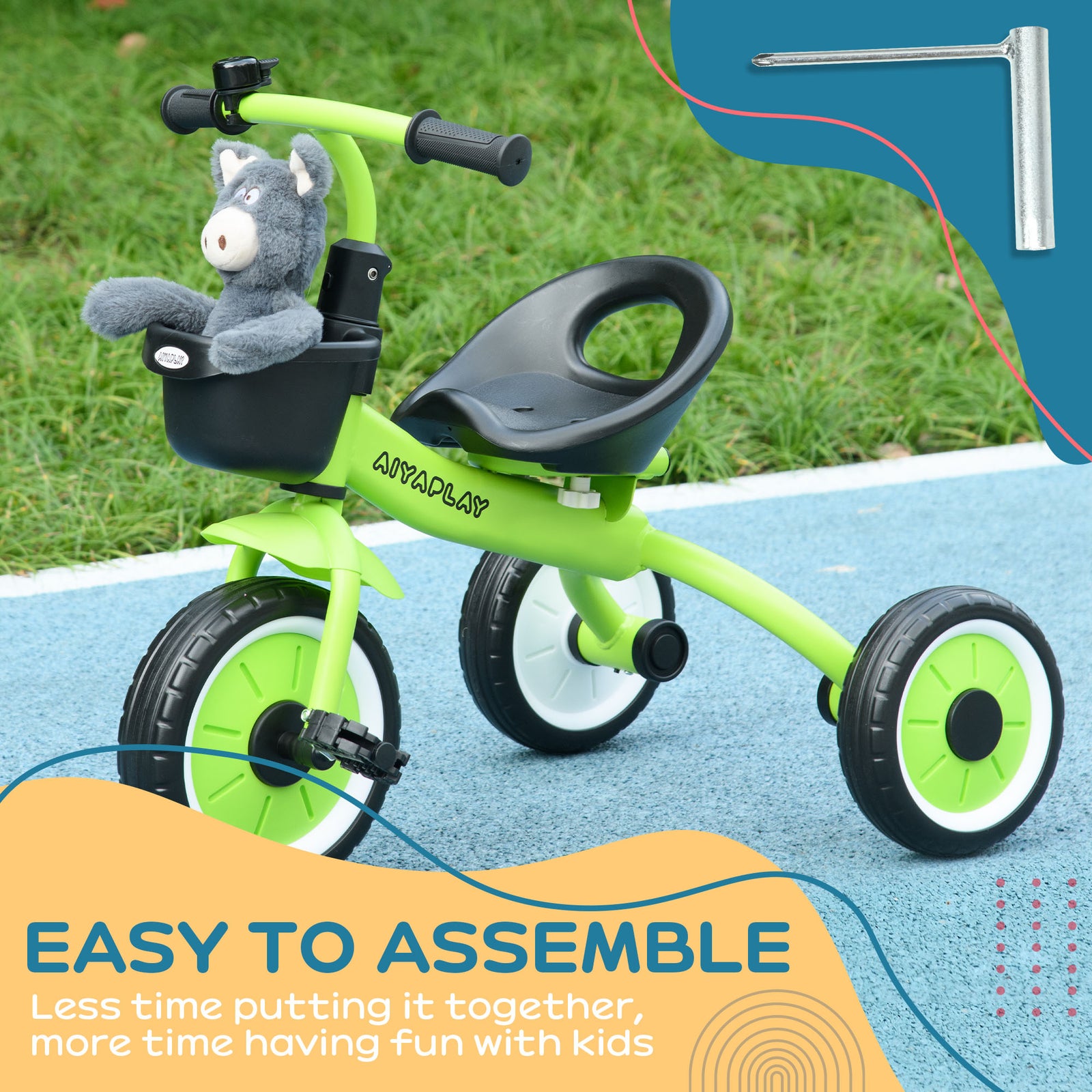 Trike W/ Adjustable Seat Basket, Kids Tricycle For 2-5 Years Old | Green