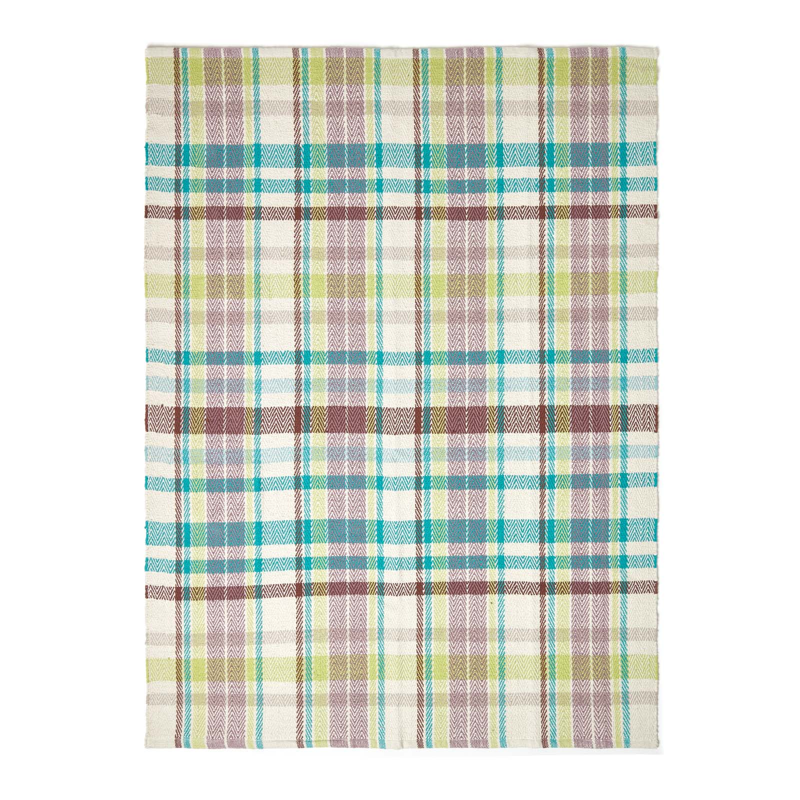 Wilson Handwoven Blue, Yellow And Brown Tartan 100% Cotton Rug | 120cm x 80cm | Blue & Yellow