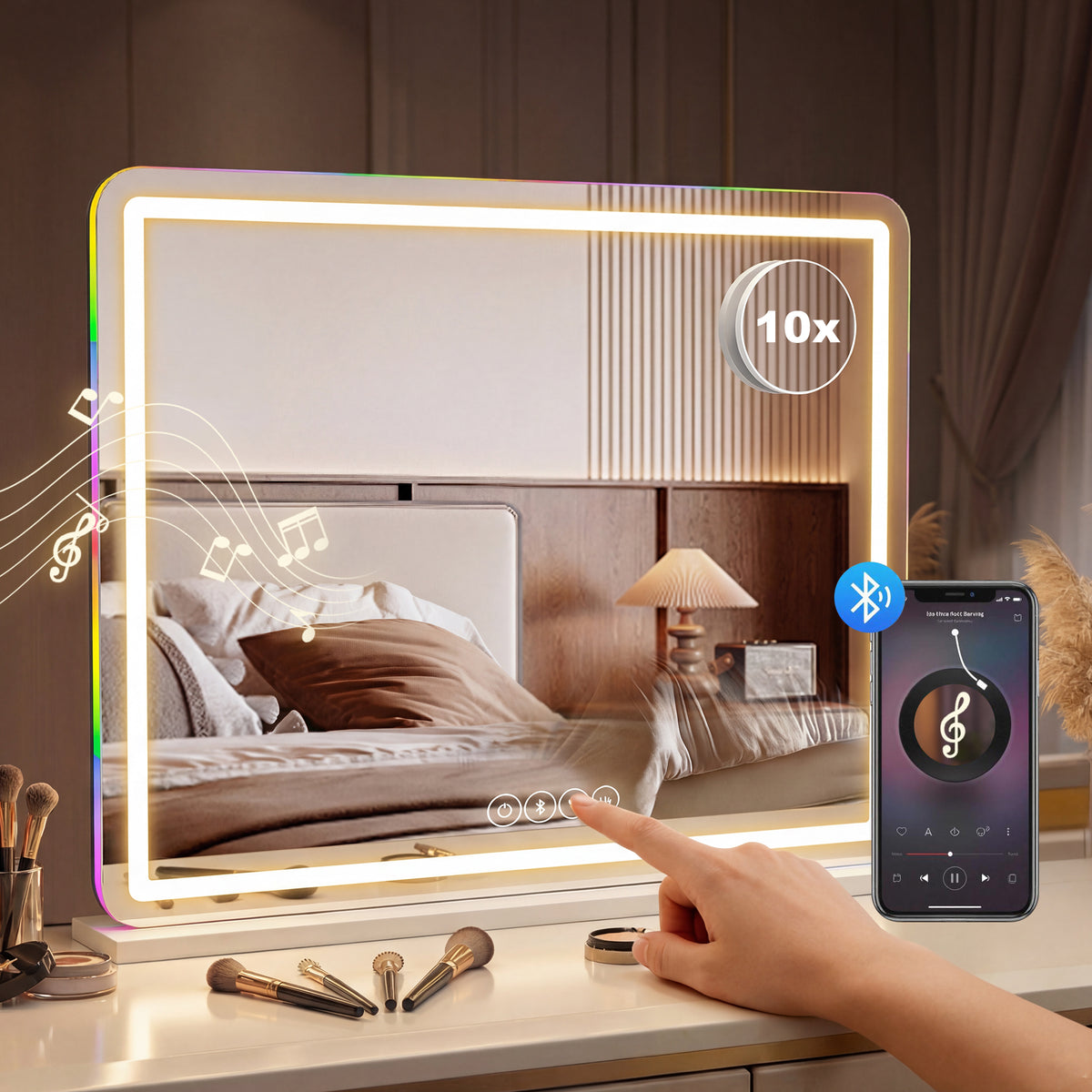 HOMCOM Vanity Mirror With Lights And Bluetooth Speaker, 80 X 60 Cm, White