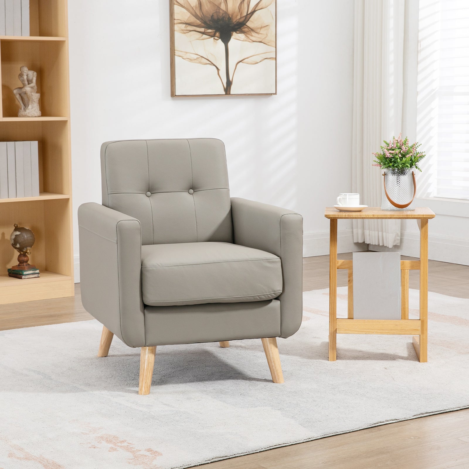 HOMCOM Retro Armchair Tufted Accent Chair For Bedroom Home Office