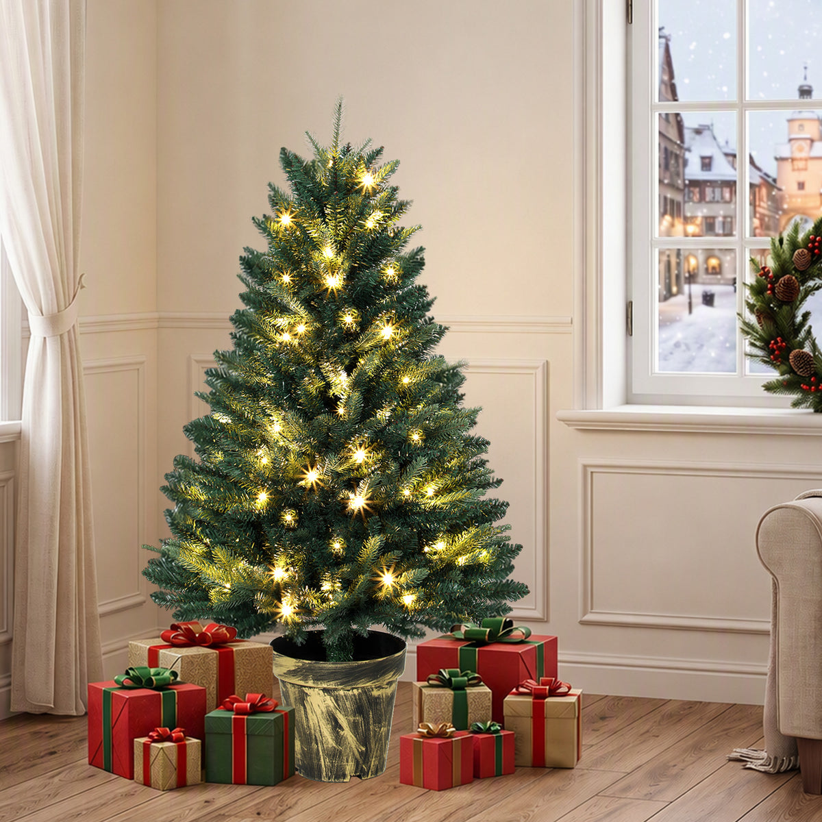 HOMCOM Realistic Xmas Tree With 80 Lights, Green