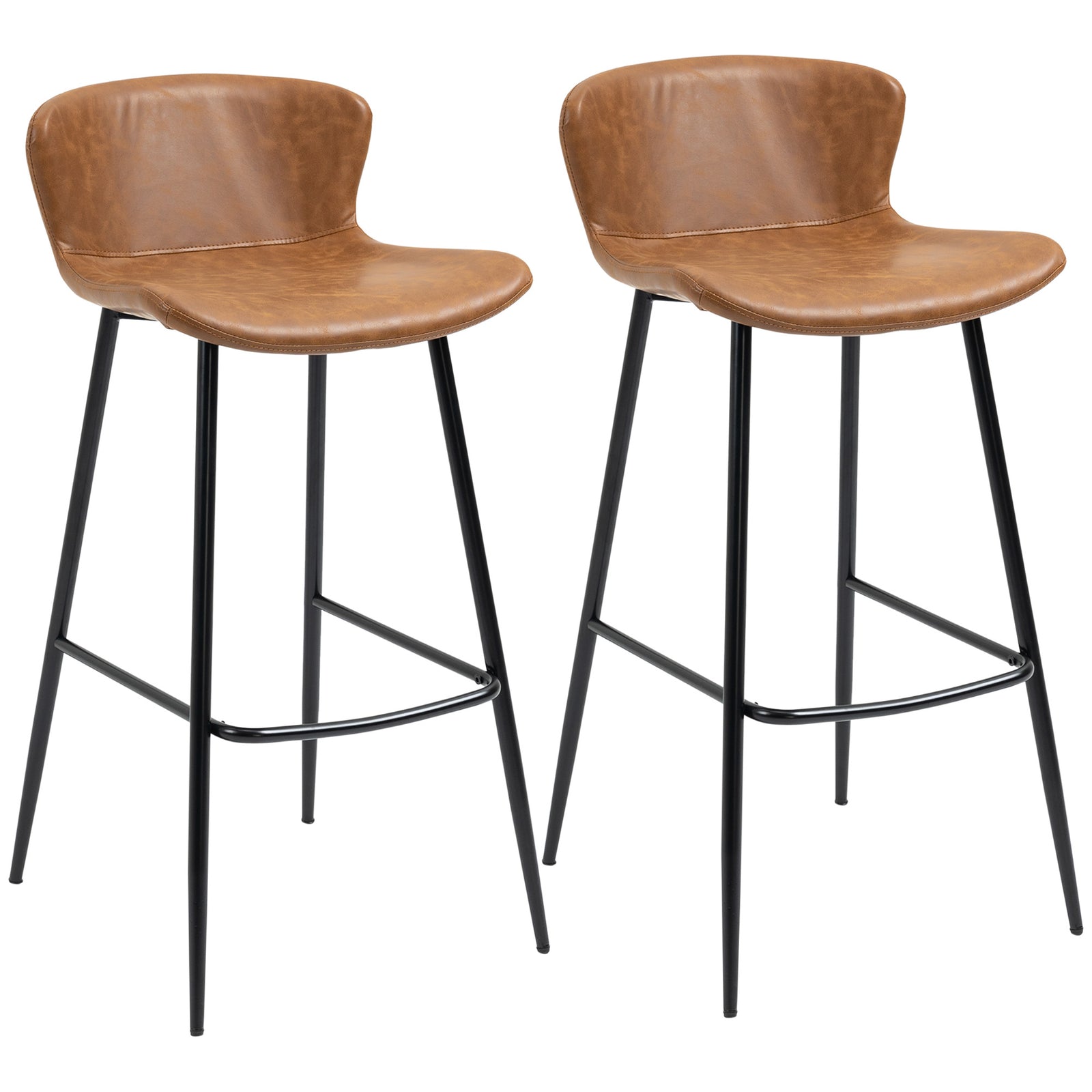 Pu Leather Bar Chairs With Back Set Of 2