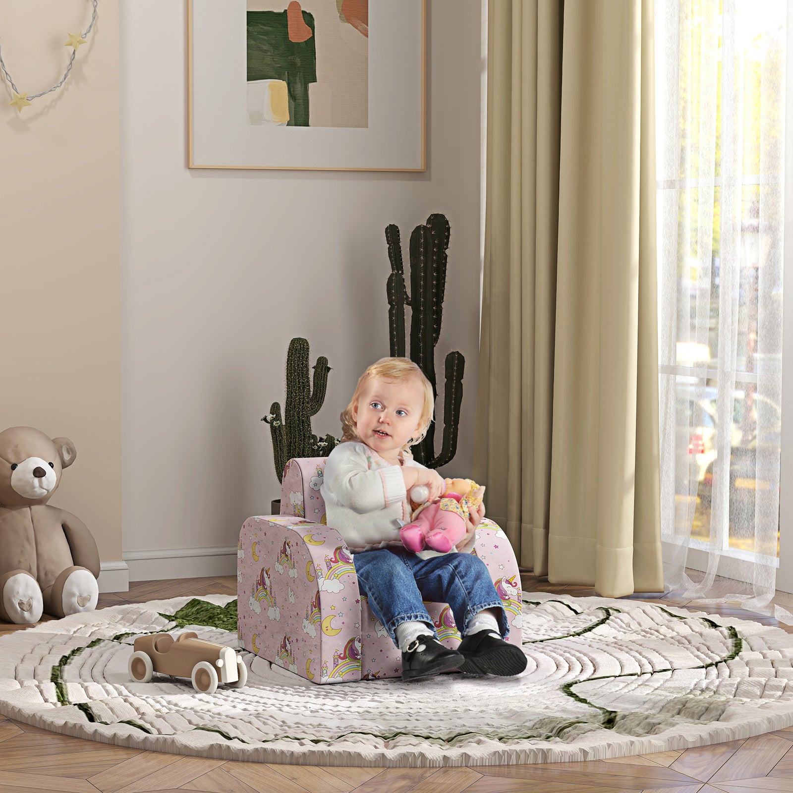 Kids Armchair, Foldable Toddler Chair For Bedroom | Pink