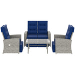 4 Piece Rattan Garden Furniture Set W/ Sofa, Glass Table
