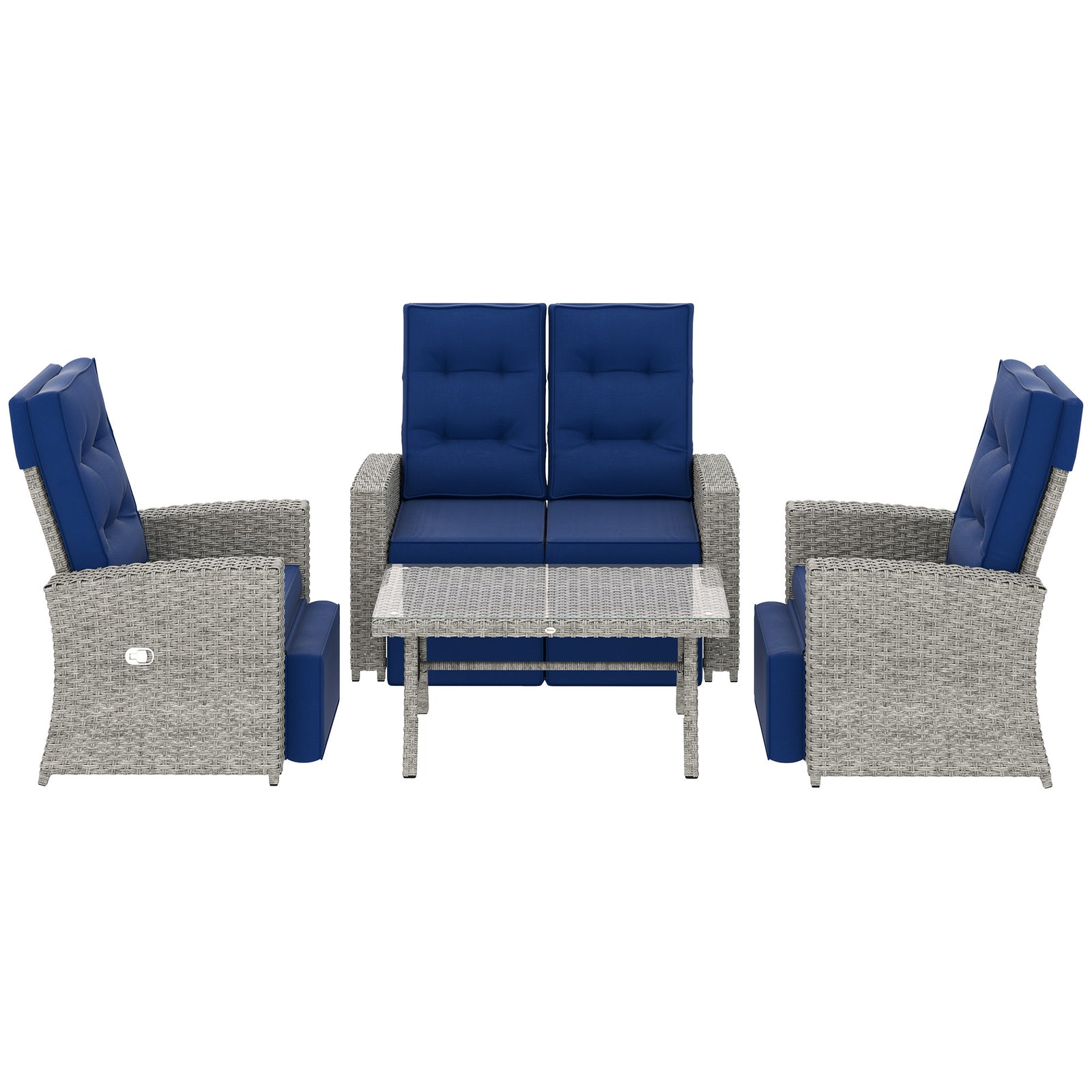 4 Piece Rattan Garden Furniture Set W/ Sofa, Glass Table