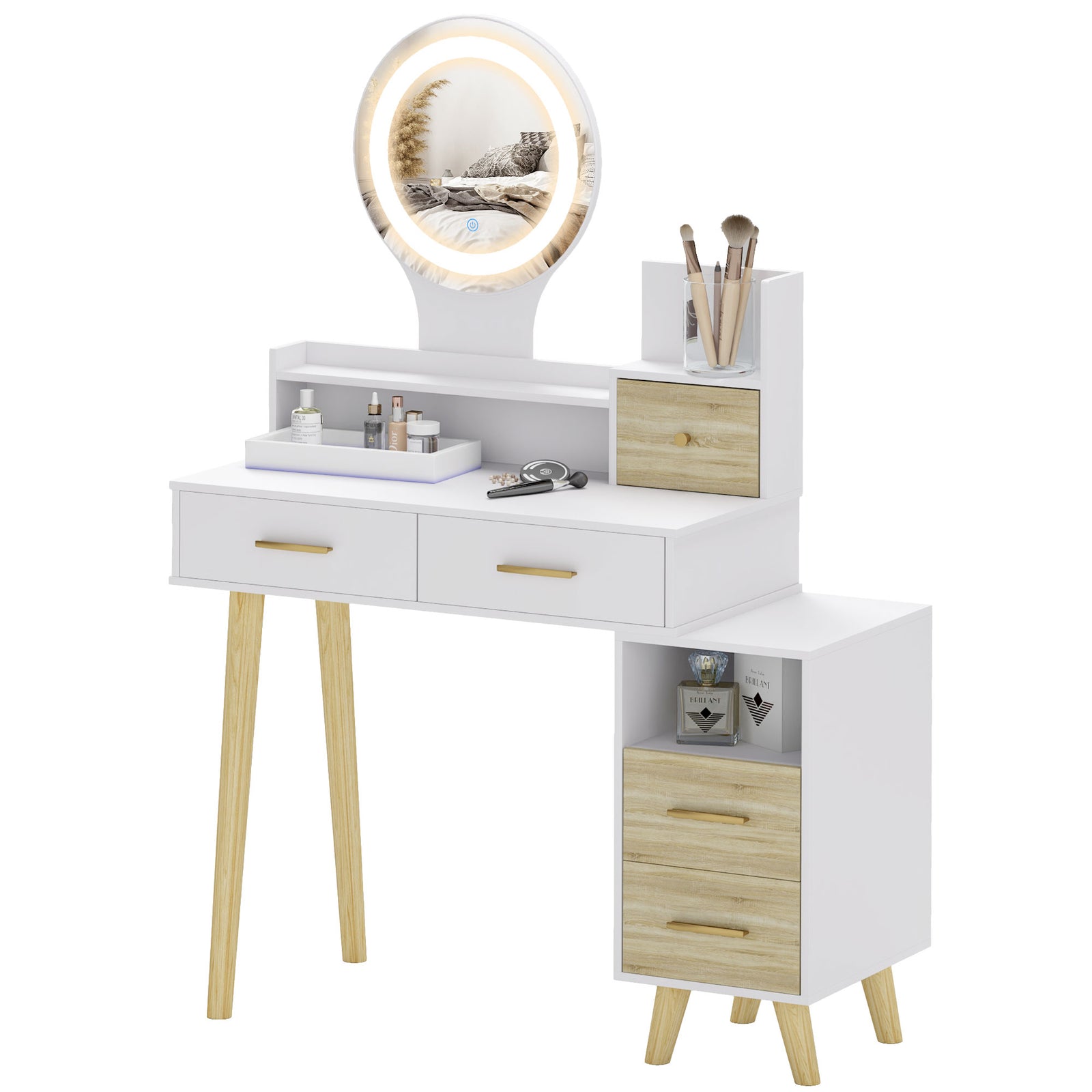 Dressing Table With Mirror, Vanity Table With Led Lights