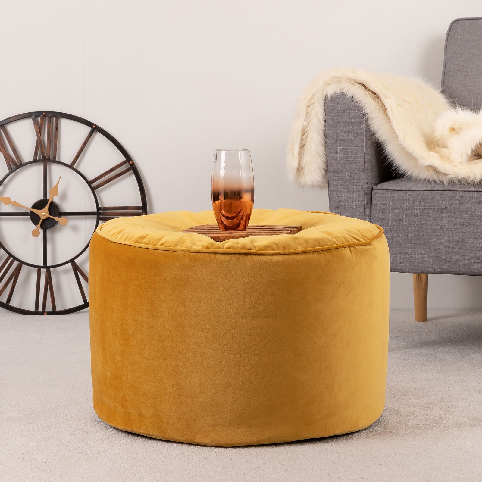 Milano Velvet Bean Bag Pouffe | Yellow