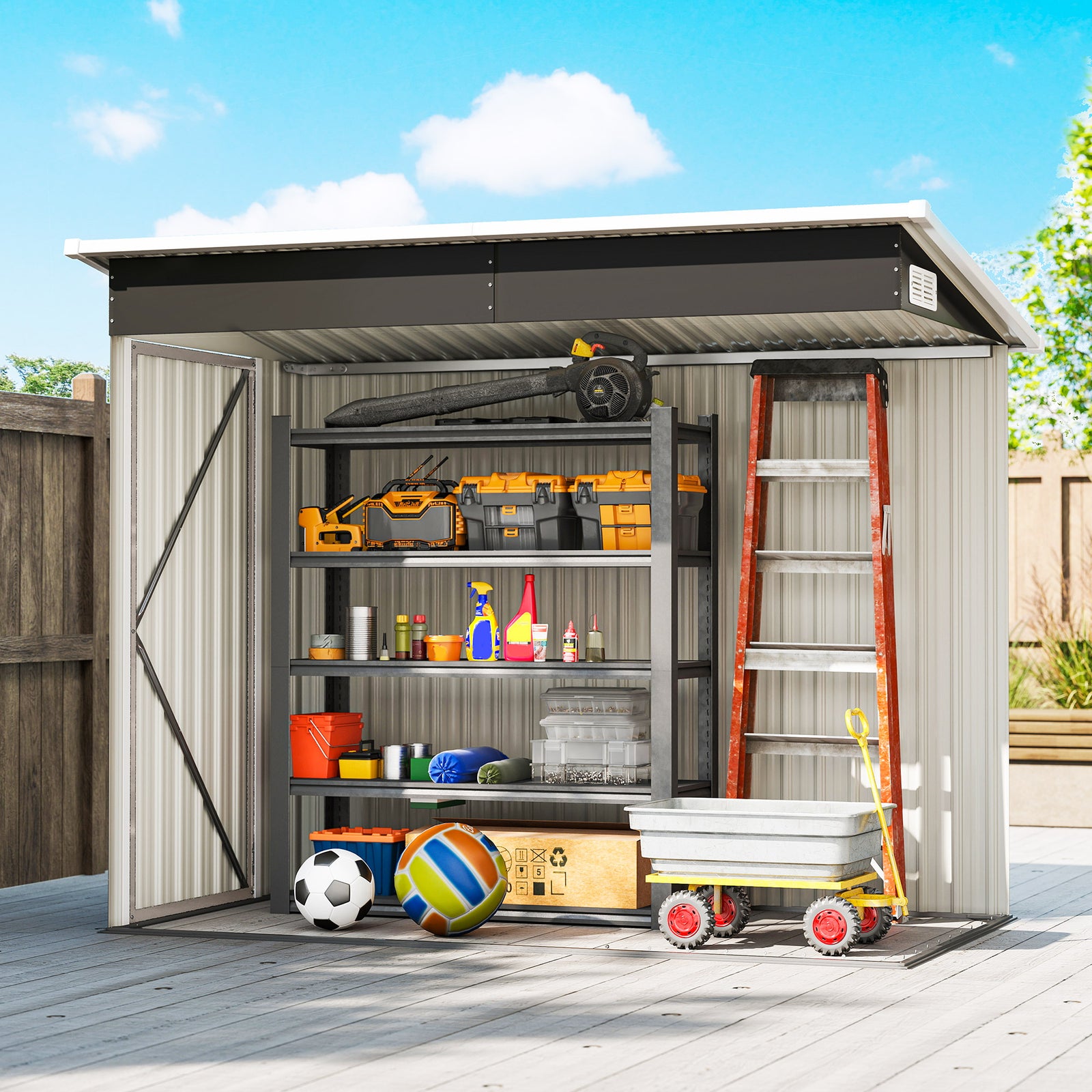 Outdoor Storage Shed, 7.5 X 4.3ft Metal Garden Shed | Light Grey