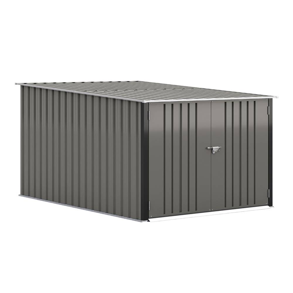 Outdoor Storage Shed Lockable Metal Tool House With Double Doors Fits 2/4 Bikes | Small | Grey