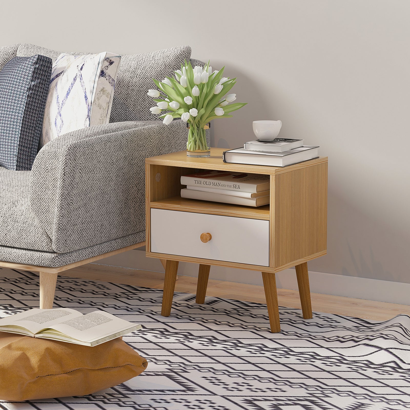 Bedside Table Modern Nightstand Bedside Cabinet W/ Drawer