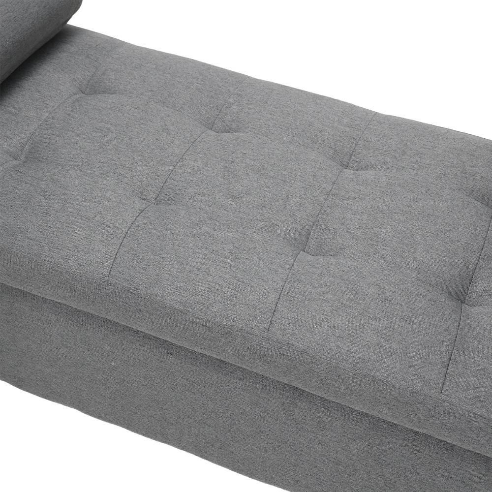 Grey Linen Storage Bench – Upholstered Entryway Seat With Hidden Storage, 128 X 51 X 60 Cm