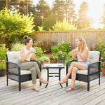 3 Pieces Rattan Bistro Set With Tempered Glass Table | Cream