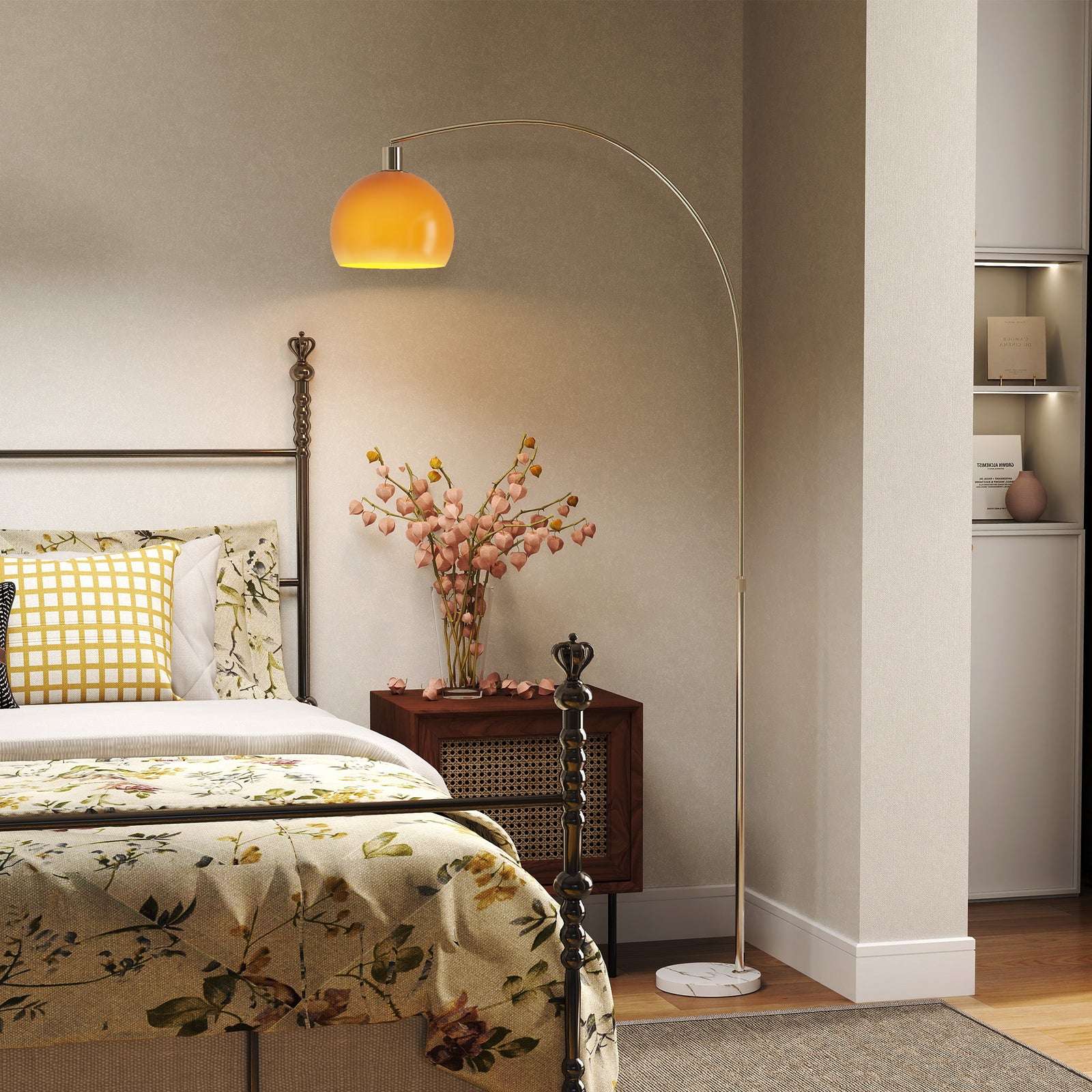 Modern Standing Lamp With Shade & Foot Switch | Orange