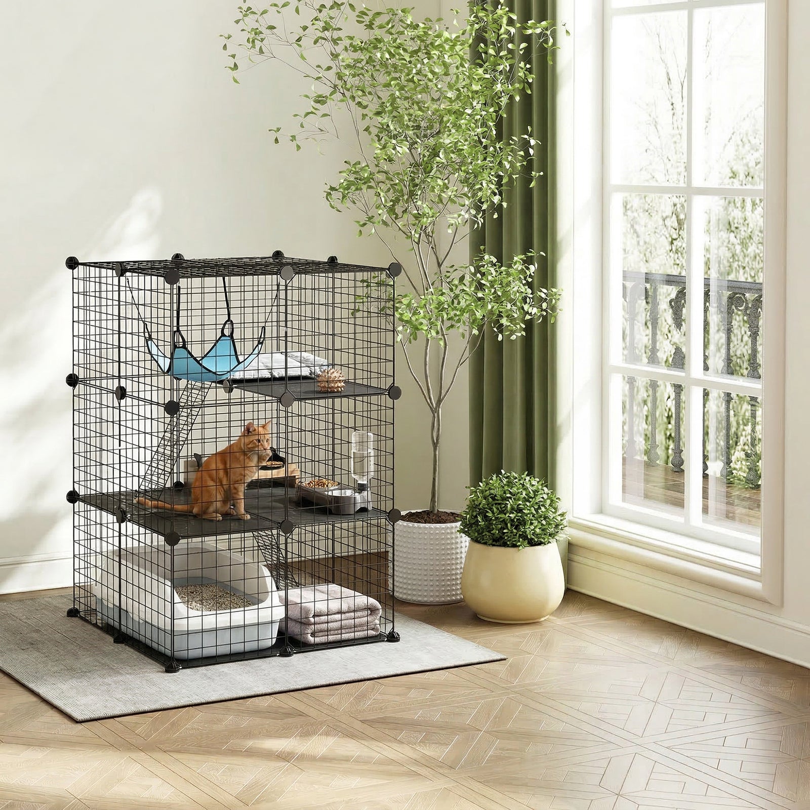 Indoor Cat Cage With Diy Customisable Design | 105cm | Black