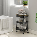 Rolling Utility Cart With Mesh Baskets For Kitchen | Black