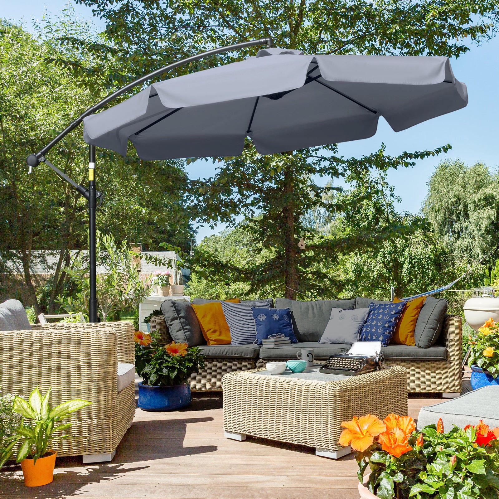 2.7m Cantilever Parasol Banana W/ Crank Handle | Dark Gray