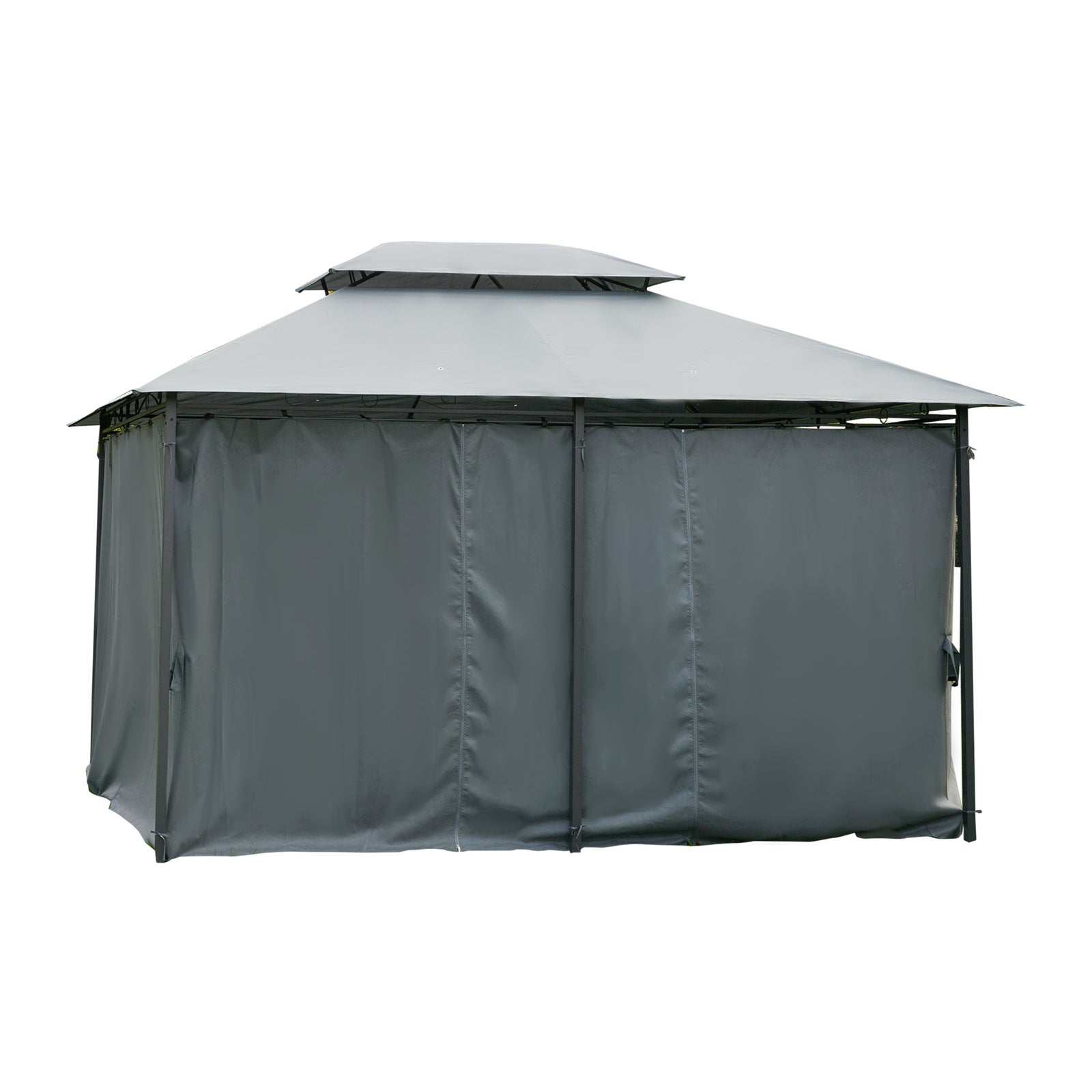3 X 4m Outdoor 2-tier Steel Frame Gazebo W/ Curtains Outdoor | Gray