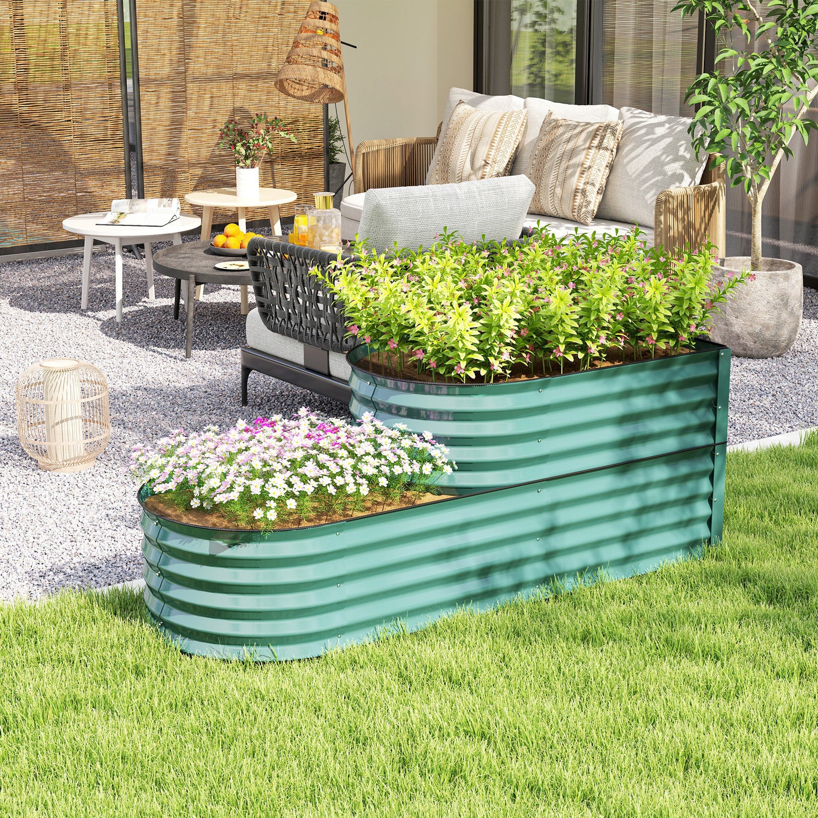 2-tier Raised Garden Bed, Galvanised Planter Box | Green