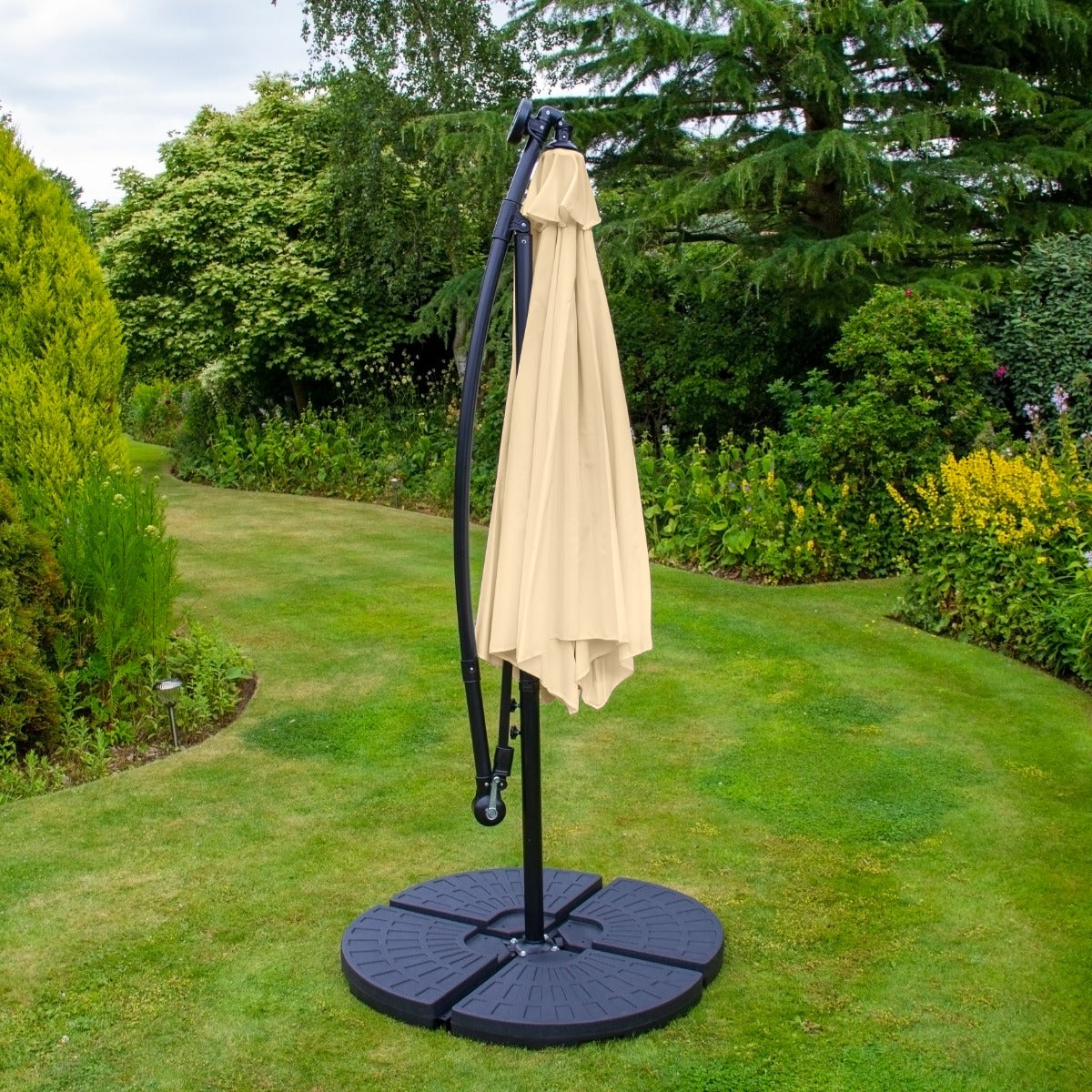 3m Led Cantilever Parasol With Fan Base | Beige
