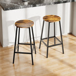 Set Of 2 Industrial Wooden Round Bar Stools With Metal Legs – Vintage Style