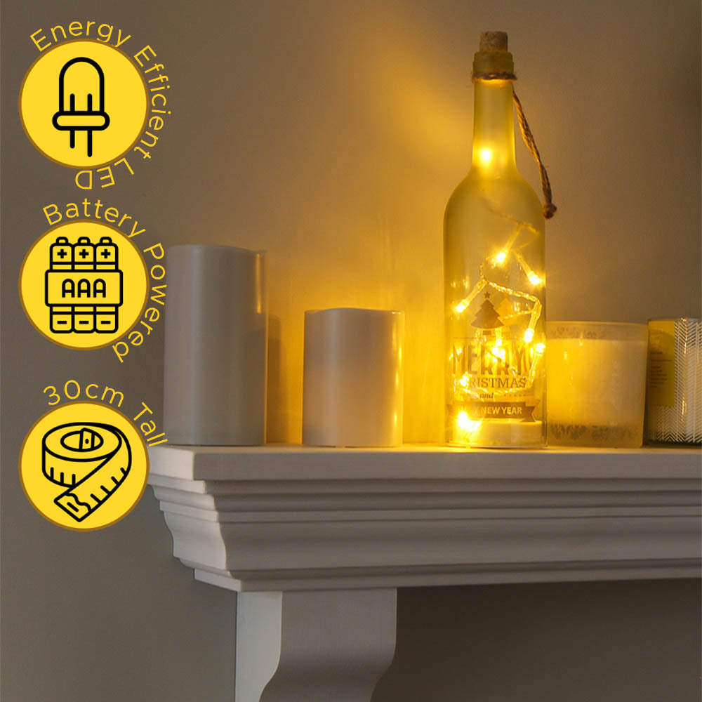 Sparkling Led Christmas Wine Bottle Decoration | Unique 30cm Full Sized Festive Ornament