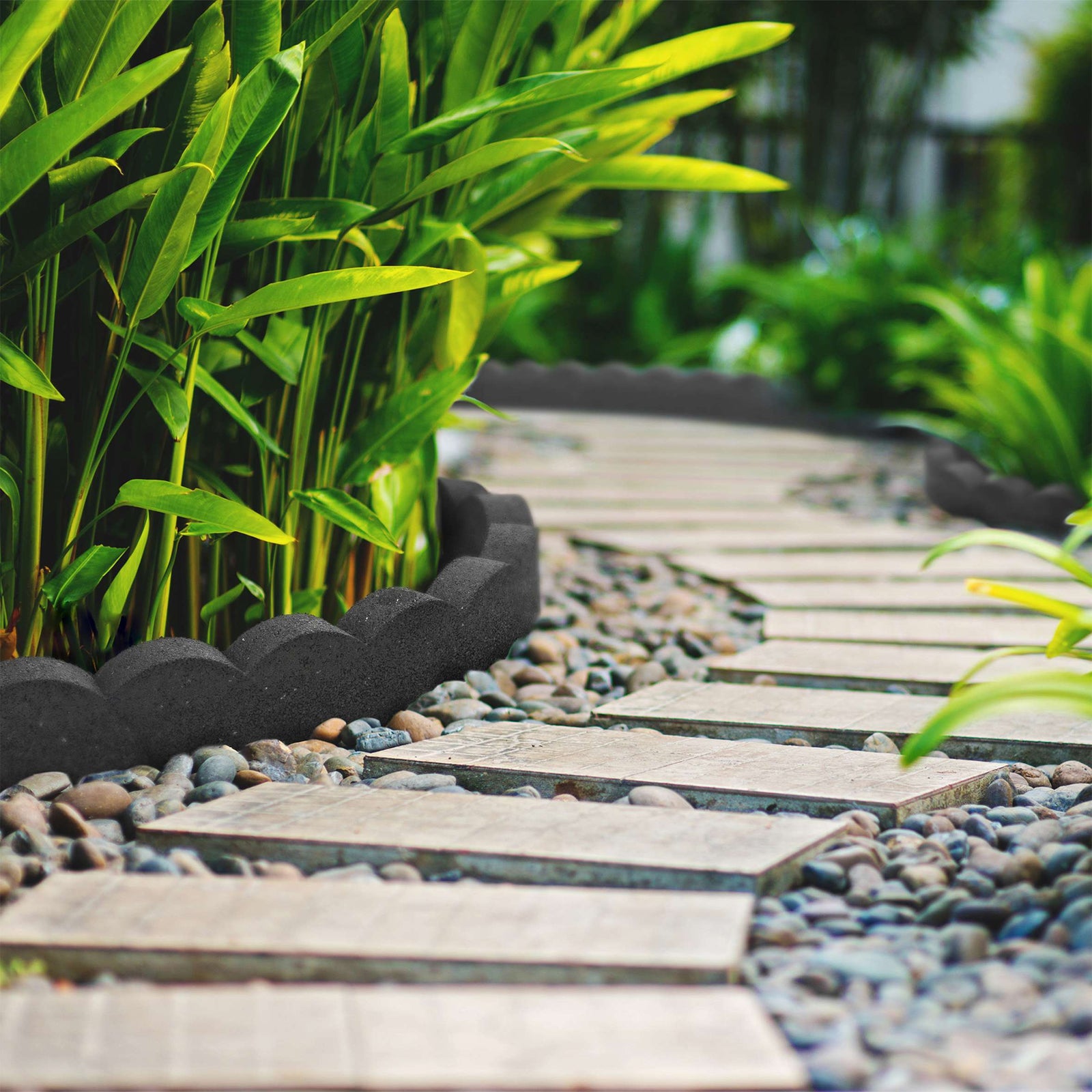 Recycled Rubber Scallop Garden Edging Border 1.2m | Set of 6 | Gray