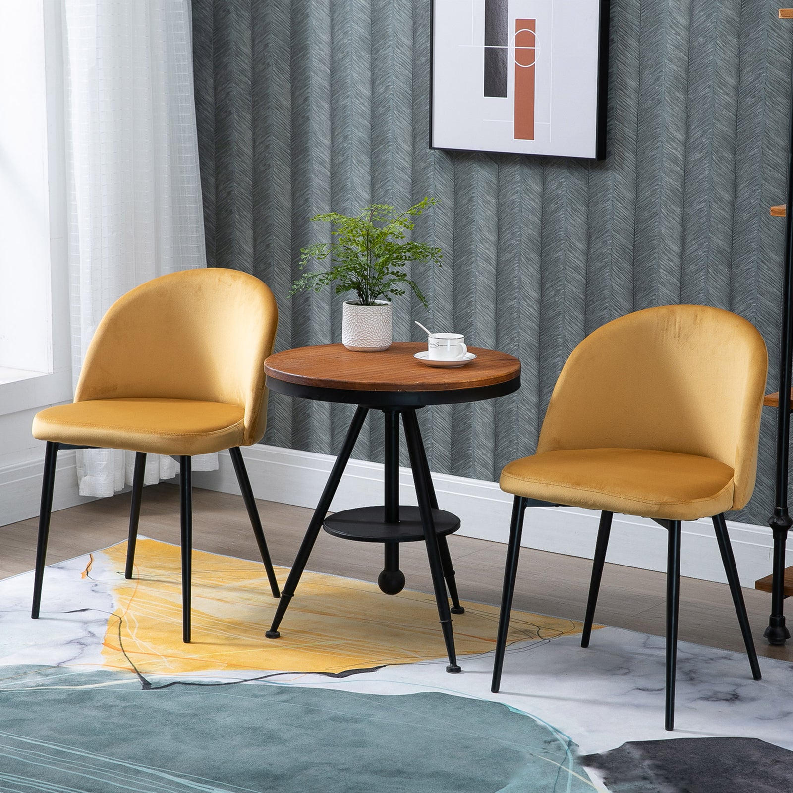 2 Pieces Modern Upholstered Fabric Bucket Seat Dining Chairs | Yellow